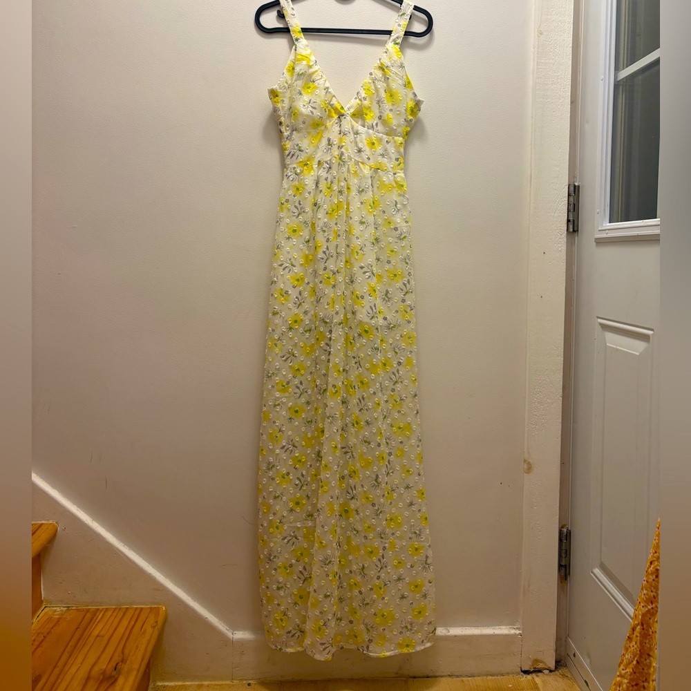Tobi Floral Yellow Maxi Dress With Cut Outs